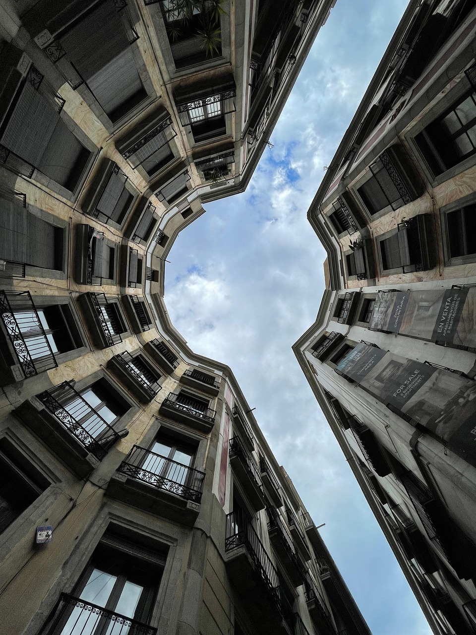 building, ceiling, architecture, street, barcelona, nature, spain, city, urban, sky, clouds
